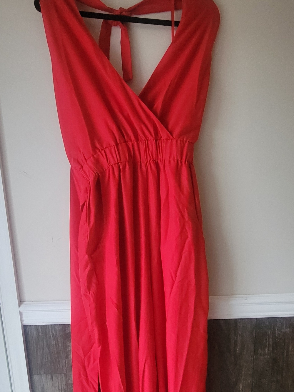 Women's Red V-Neck Jumpsuit